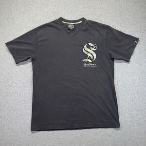 Vintage Y2K Southpole V-Neck T-Shirt Mens XL Black Fade Grunge Skater Streetwear